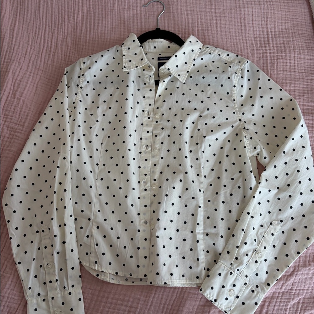 GAP Cream Button-Up Shirt with Black Polka Dots